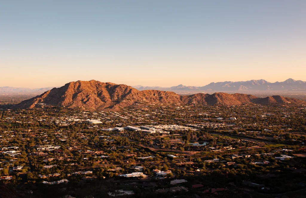 Aerial view of an Arizona community with mountains