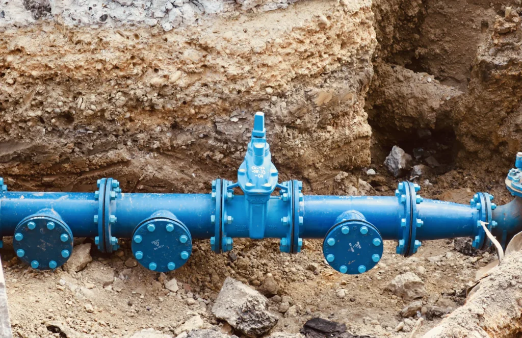 Buried pipe exposed in an excavation