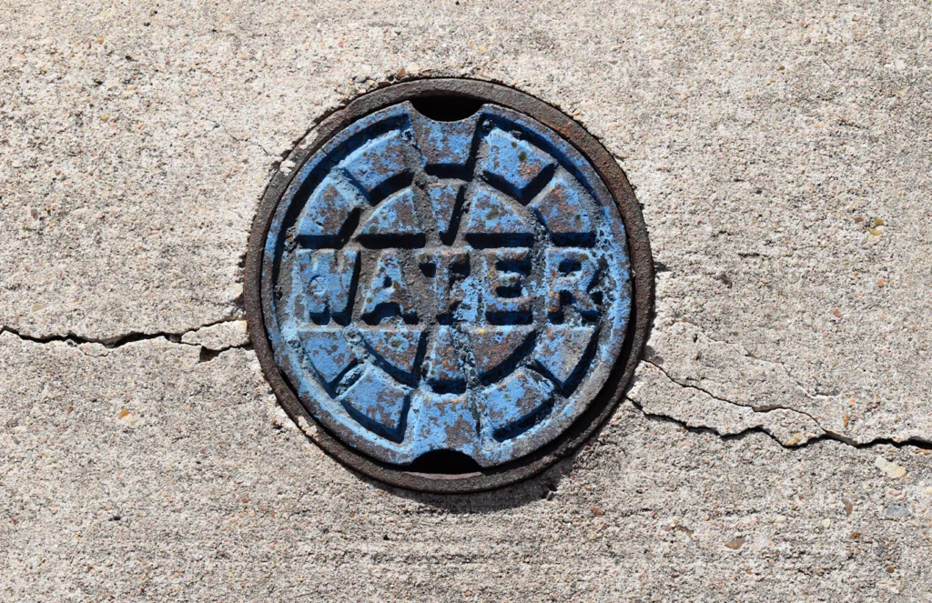 Water meter box cover set in concrete